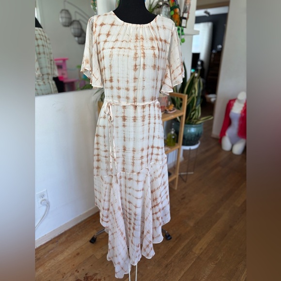 Halogen Women's Print Flutter Sleeve Asymmetric Dress Like New Size L Midi - Picture 3 of 7